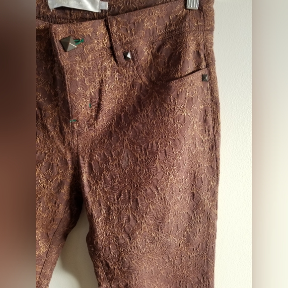ABS Patterned Brown Embroidered Pants - size 6 - Picture 2 of 10